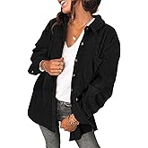 Saslax Womens Corduroy Shirt Long Sleeve Oversized Button Up V Neck Blouses Tops Loose Shacket Jacket