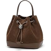 LA FESTIN Genuine Leather Top Handle Bucket Bags Drawstring Crossbody Purse for Women