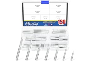 Glarks 120pcs M4 M6 Hanger Bolts Set 25mm 30mm 35mm 40mm 50mm 60mm Length Single Tip Double Headed Bolt Self-Tapping Screw Woodworking Dowel Screws for Connecting Wood