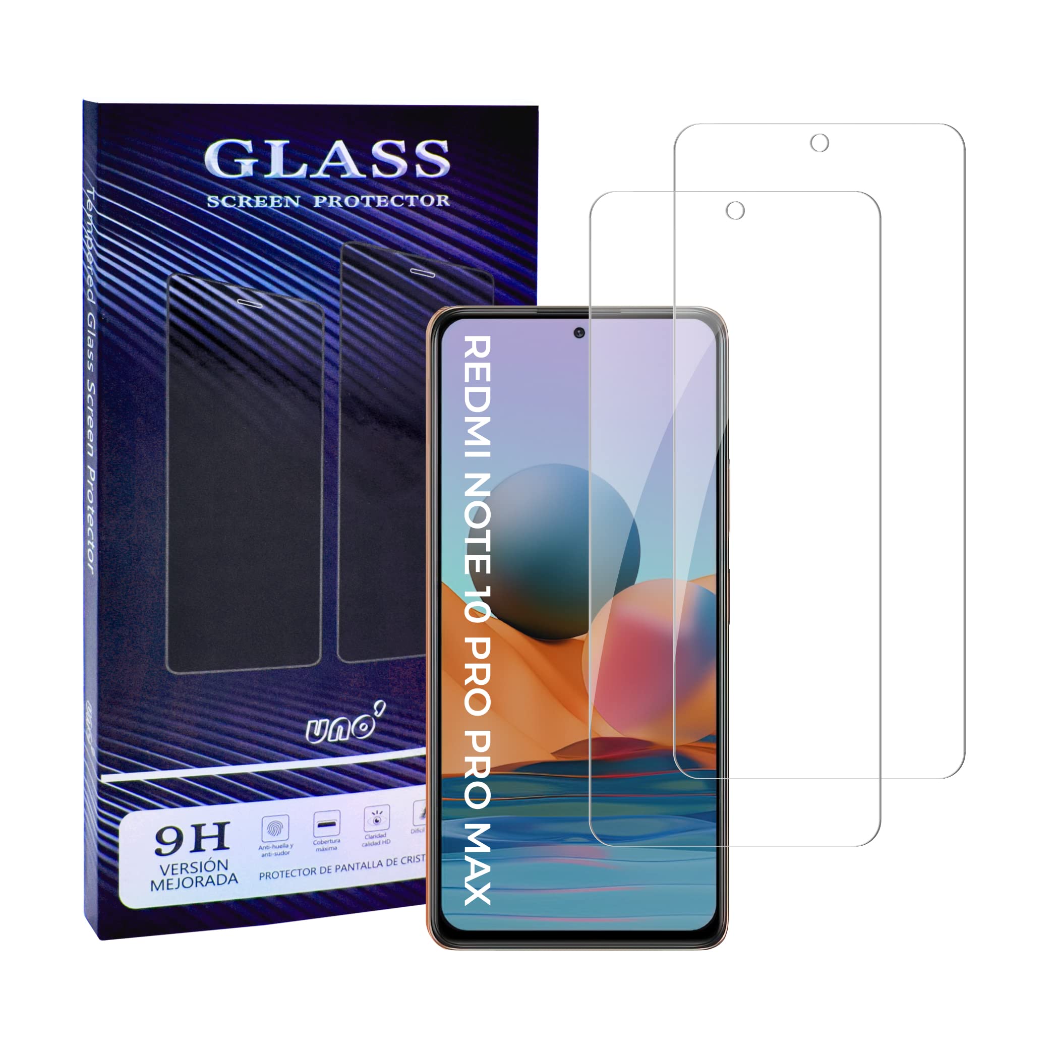 UNO' 2 Pack Tempered Glass Screen Protector Compatible with Xiaomi Redmi Note 10 Pro, Redmi Note 10 Pro Max, Tempered Glass Ultra Resistant Bubble-Free 9H Anti-Scratch