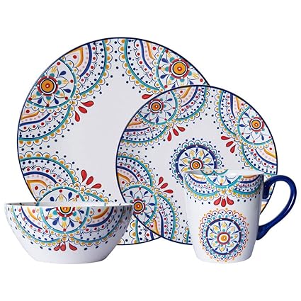 Pfaltzgraff 5229621 Delano 16-Piece Porcelain Dinnerware Set, Multi-Color