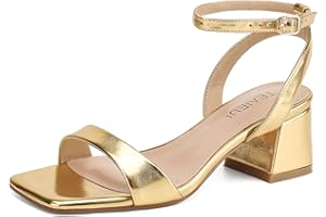 TEAIEUI Women's Heeled Sandals Strappy Low Block Heels Chunky for Women Comfortable Ankle Strap Open Toe Party Wedding Dress Shoes for Women Dressy