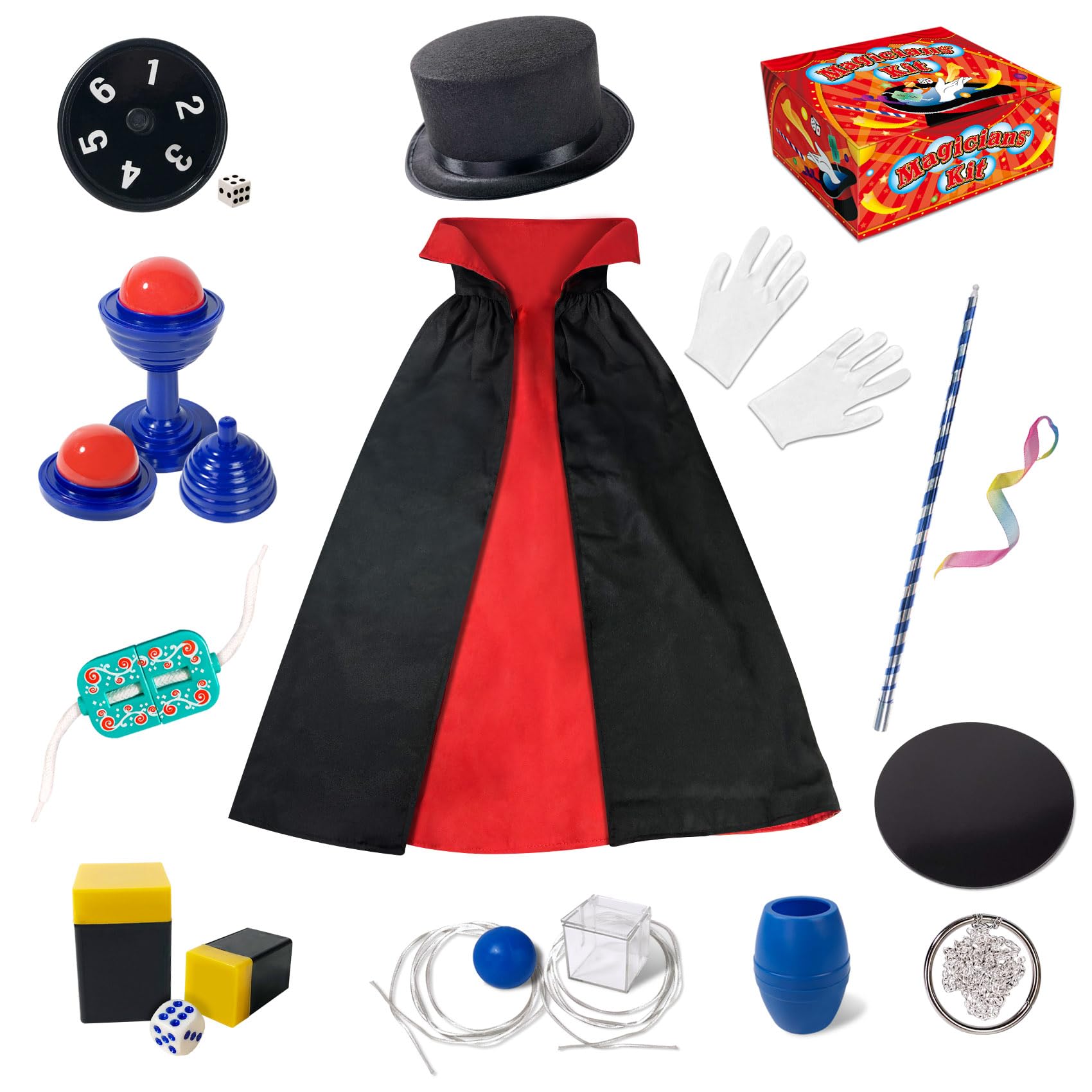Heyzeibo Magic Tricks Set for Kids - Cosplay Costume Dress & Magic Props, Top Hat, Fancy Dress & More, Age 5+