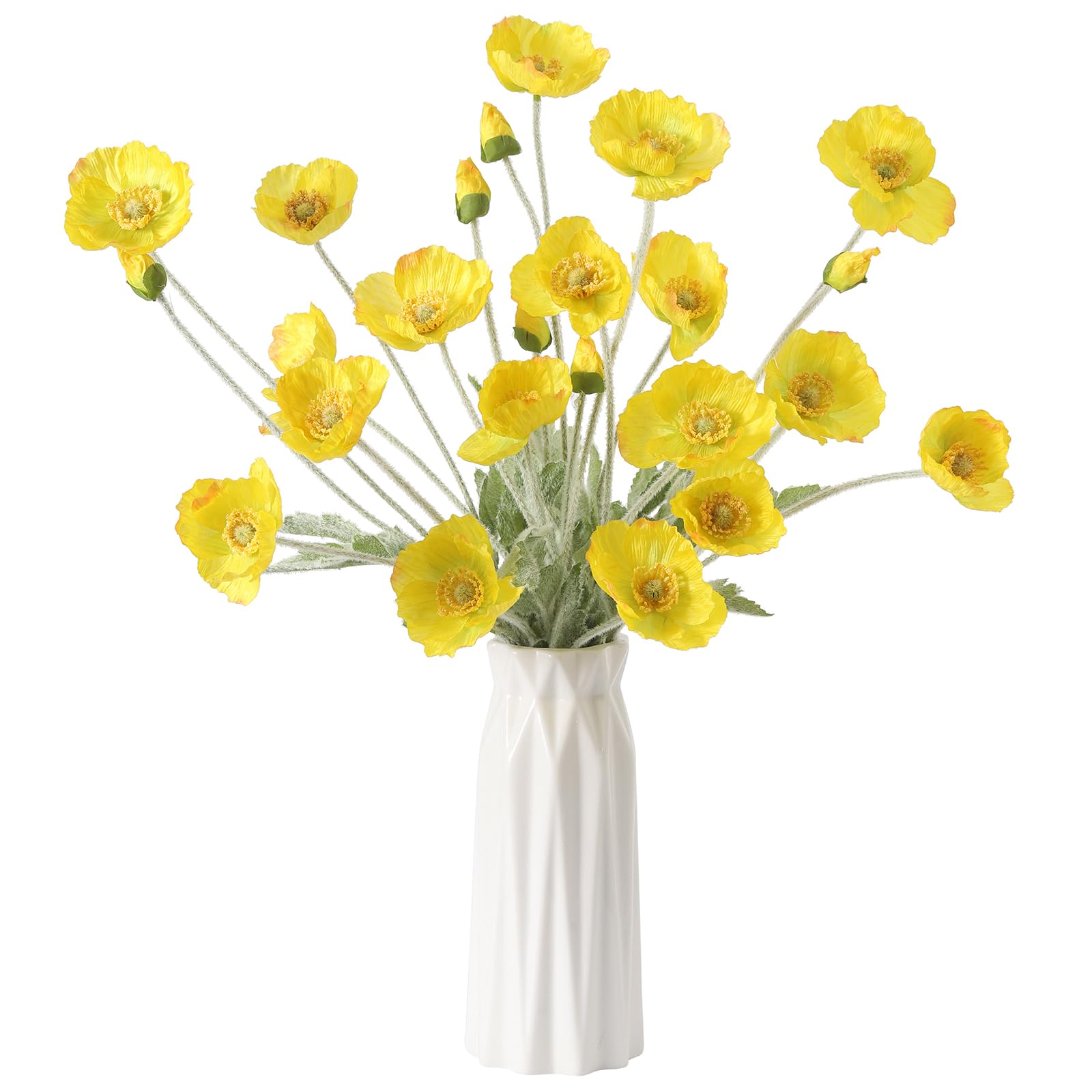 DuHouse 6 Pcs Artificial Poppies Flowers Silk Poppy Flowers for Home Table Centerpieces Decoration Office Wedding(Yellow)