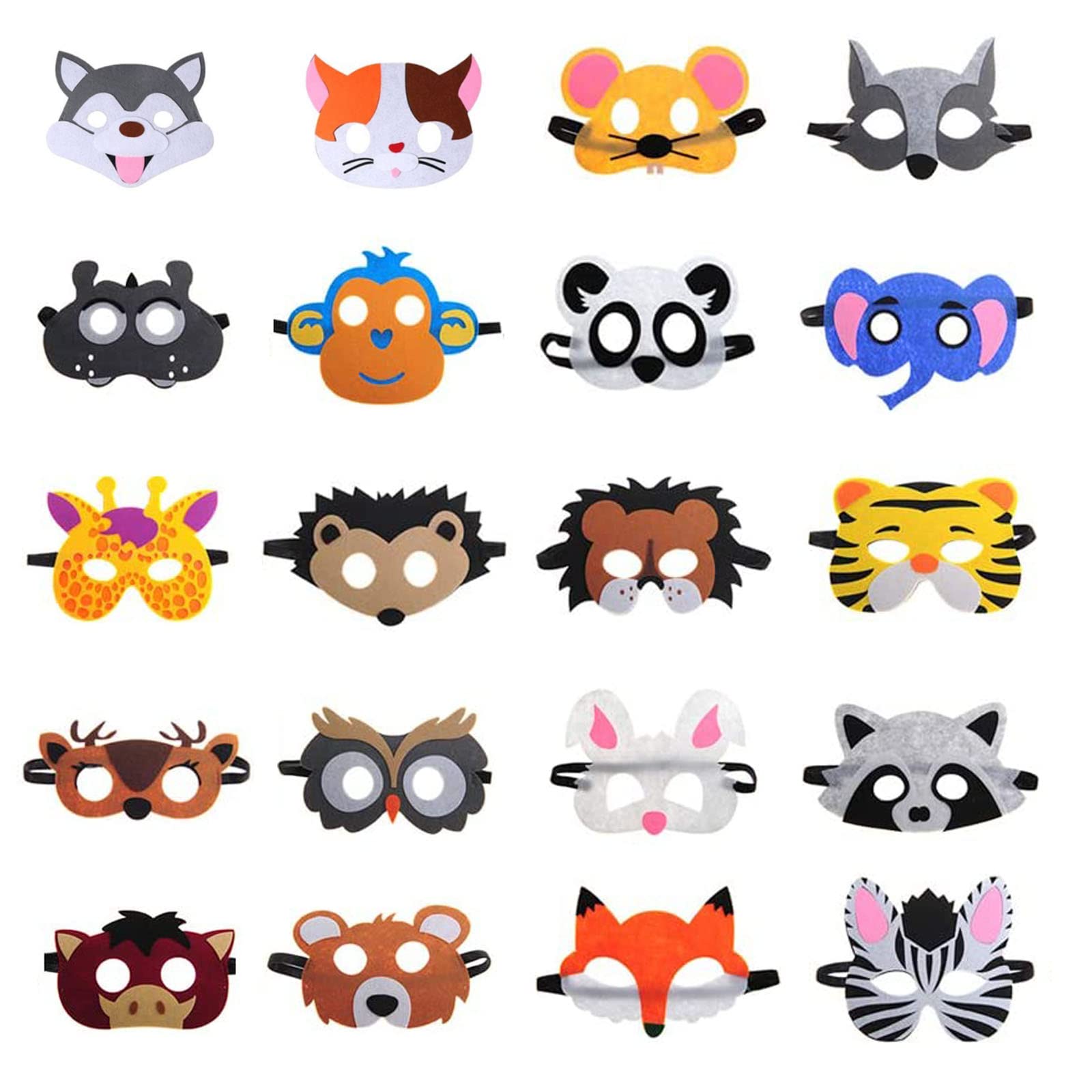 HONGP Felt Animal Masks - 20 Pcs Kids Dress Up Cosplay Halloween Party Masquerade Safari Birthdays Xmas Jungle Theme Party Favors