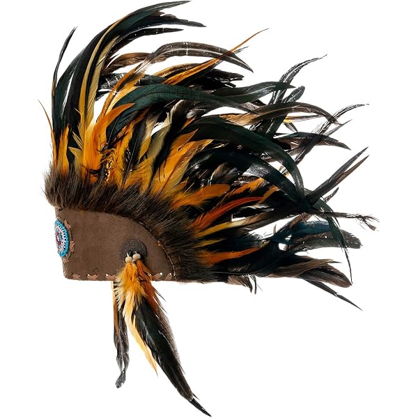 Tocado Indio Hecho A Mano Con Plumas Auténticas Y Cuentas – Estilo Tradicional, Ajustable Para Adultos, Azul Rojo Y Blanco