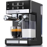 UDI Espresso Machine, 20 Bar Automatic Cappuccino &amp; Latte Coffee Maker | Auto or Manual Quick Brew Dual Boiler, Touchscreen Espresso Maker (Black+Sliver)