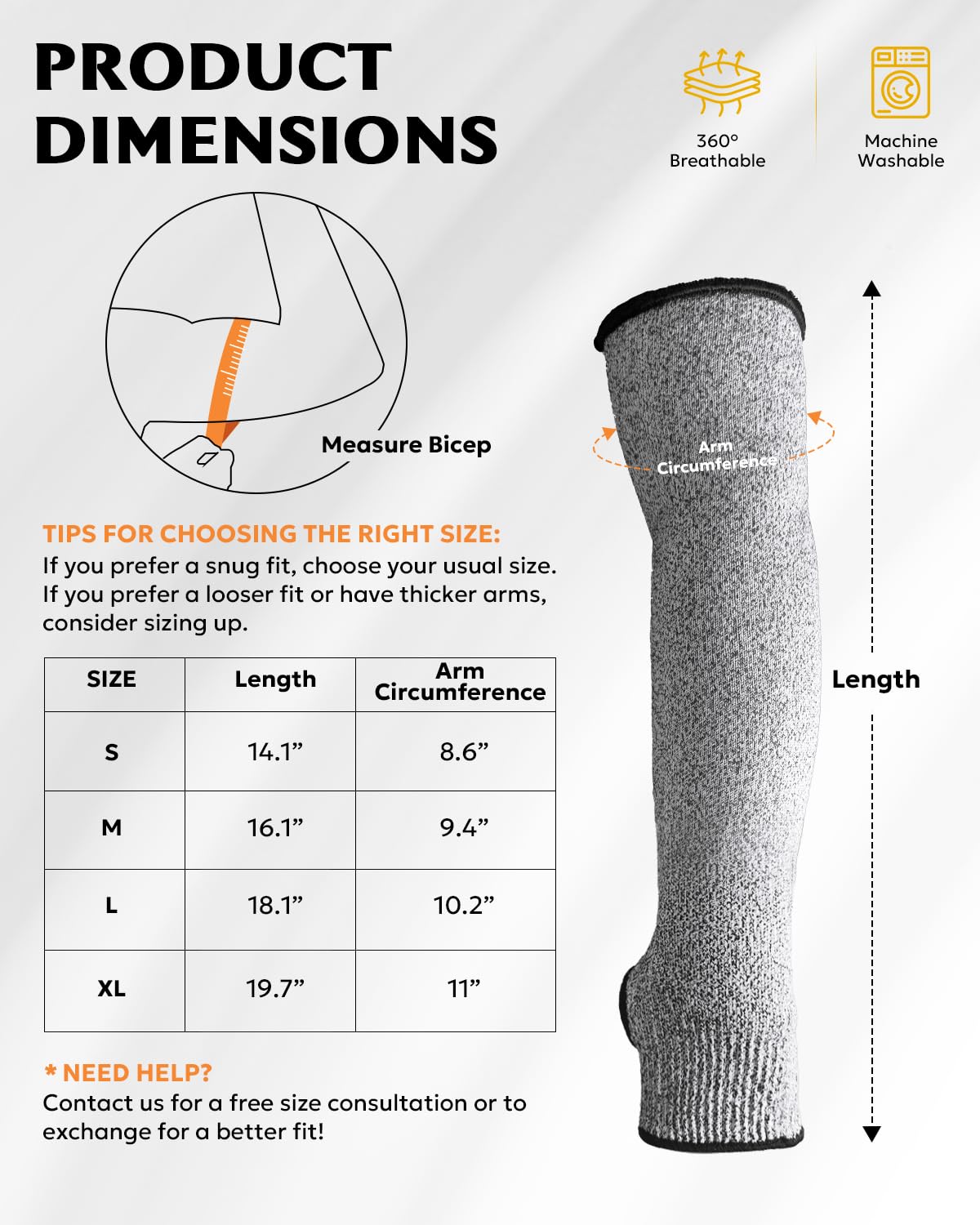 Evridwear Protective Arm Sleeves Cut Resistant Farmers Sleeves for Men Work, Gardening, Farming, Arm Protectors for Thin Skin and Bruising (Extra Large, With Thumb Hole)