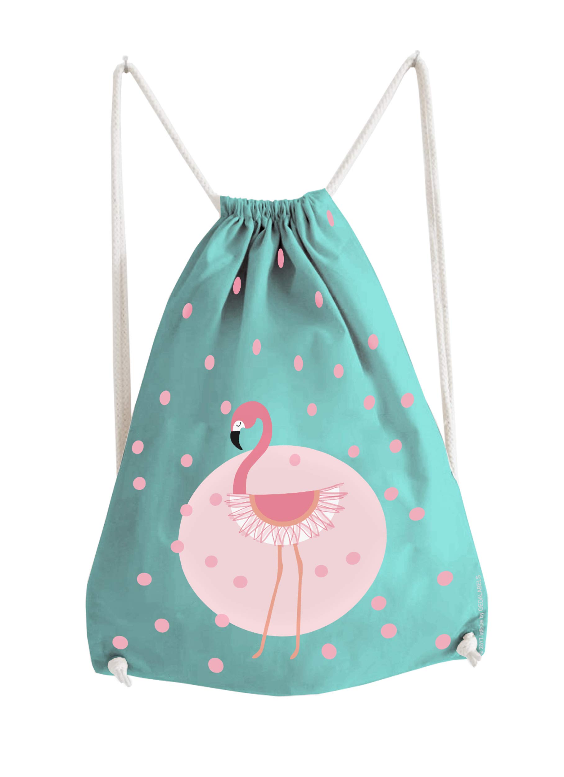 infinite by GEDA LABELS (INFKH) Flamingo Punkte Drawstring Bag, 42 cm, Multicolour (Türkis/Rosa)