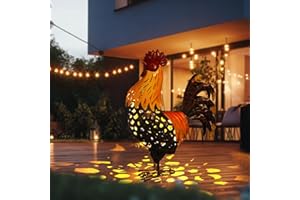LIFFY Metal Chicken Yard Decor, 20" Rooster Outdoor Garden Solar Lights,Rooster Decorative Statues Outside with Led Light for Landscape Patio Lawn Backyard