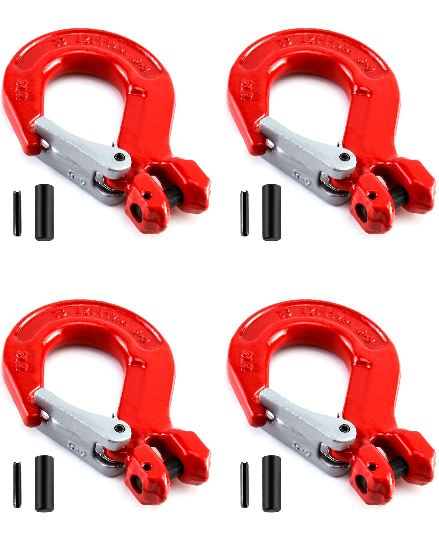 Photo 1 of QWORK Clevis Slip Hook with Latch, 4 Pack, 5/16", 2470 lbs Load Limit, Grade 80 Drop Forged Alloy Steel