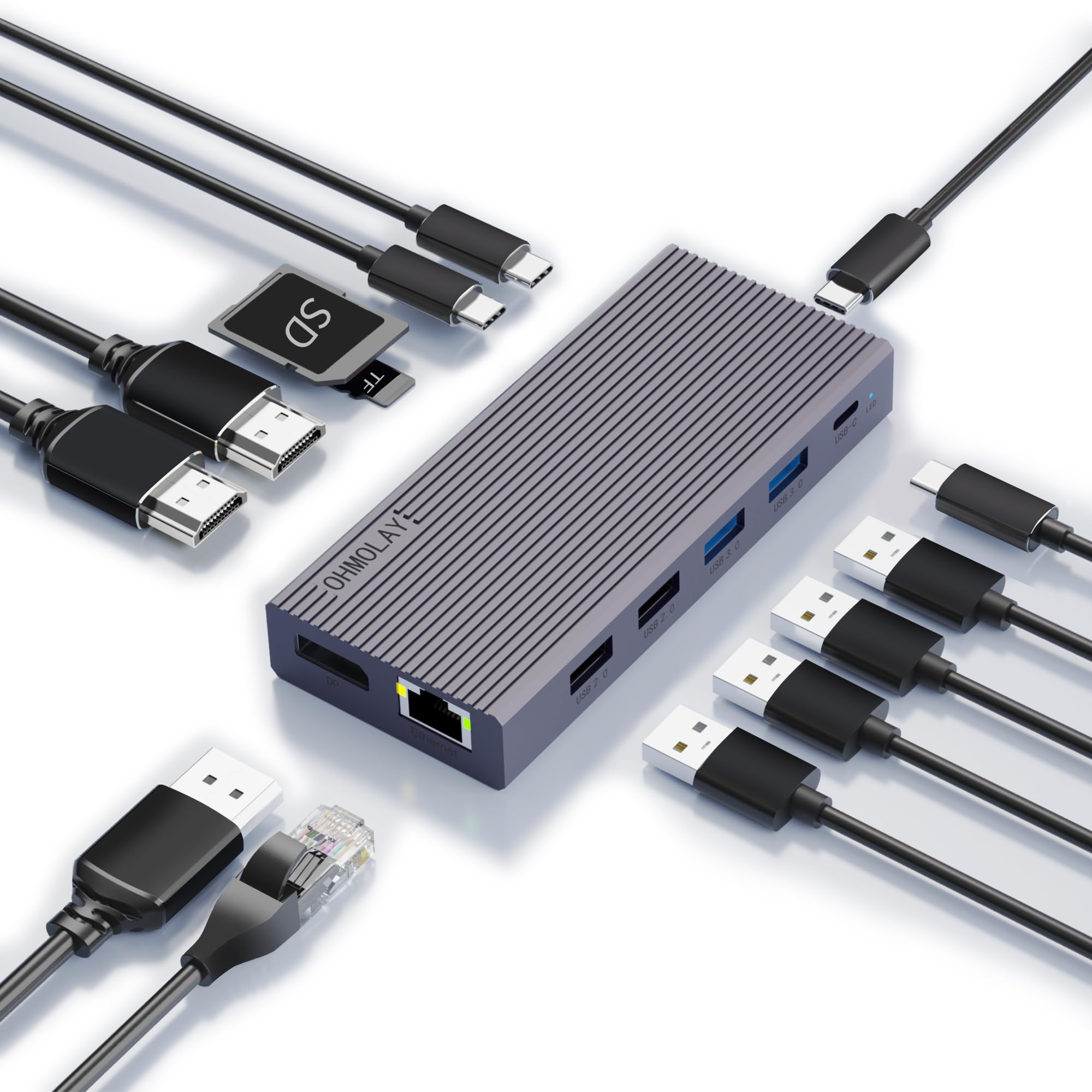 Photo 1 of OHMOLAY USB C Docking Station - 13-in-1 multiple ports, docking station dual monitor with HDMI, DP, Ethernet, PD Port, USB 2.0, 3.0 Ports, ideal for Laptop/Dell/HP/Lenovo/Surface/MacBook/Yoga