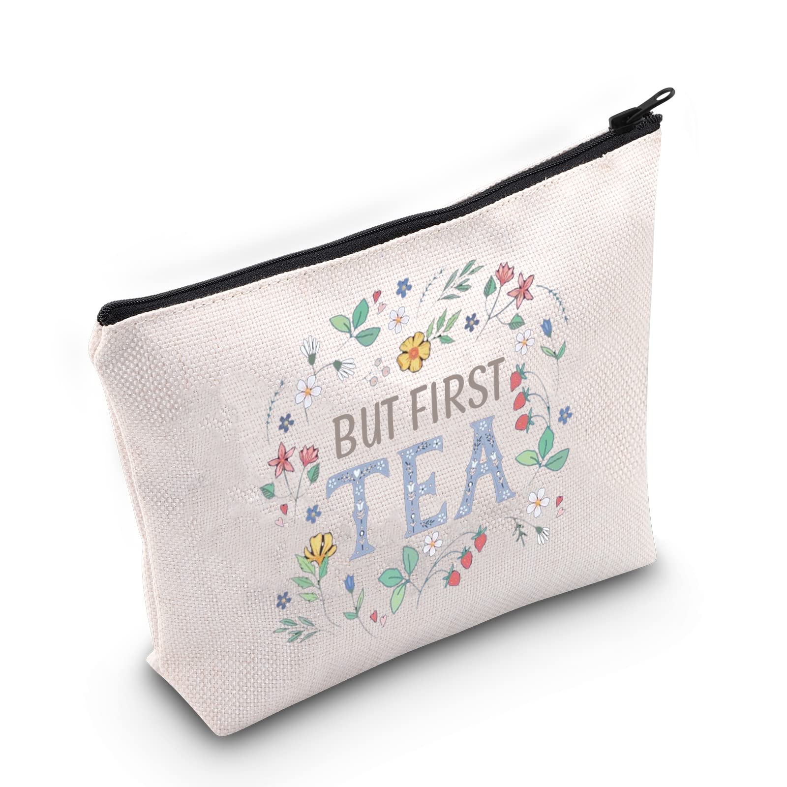 WZMPA Tea Bag Lover Cosmetic Bag Tea Drinkers Gift But First Tea Makeup Zipper Pouch Bag For Women Girls, But First Tea,