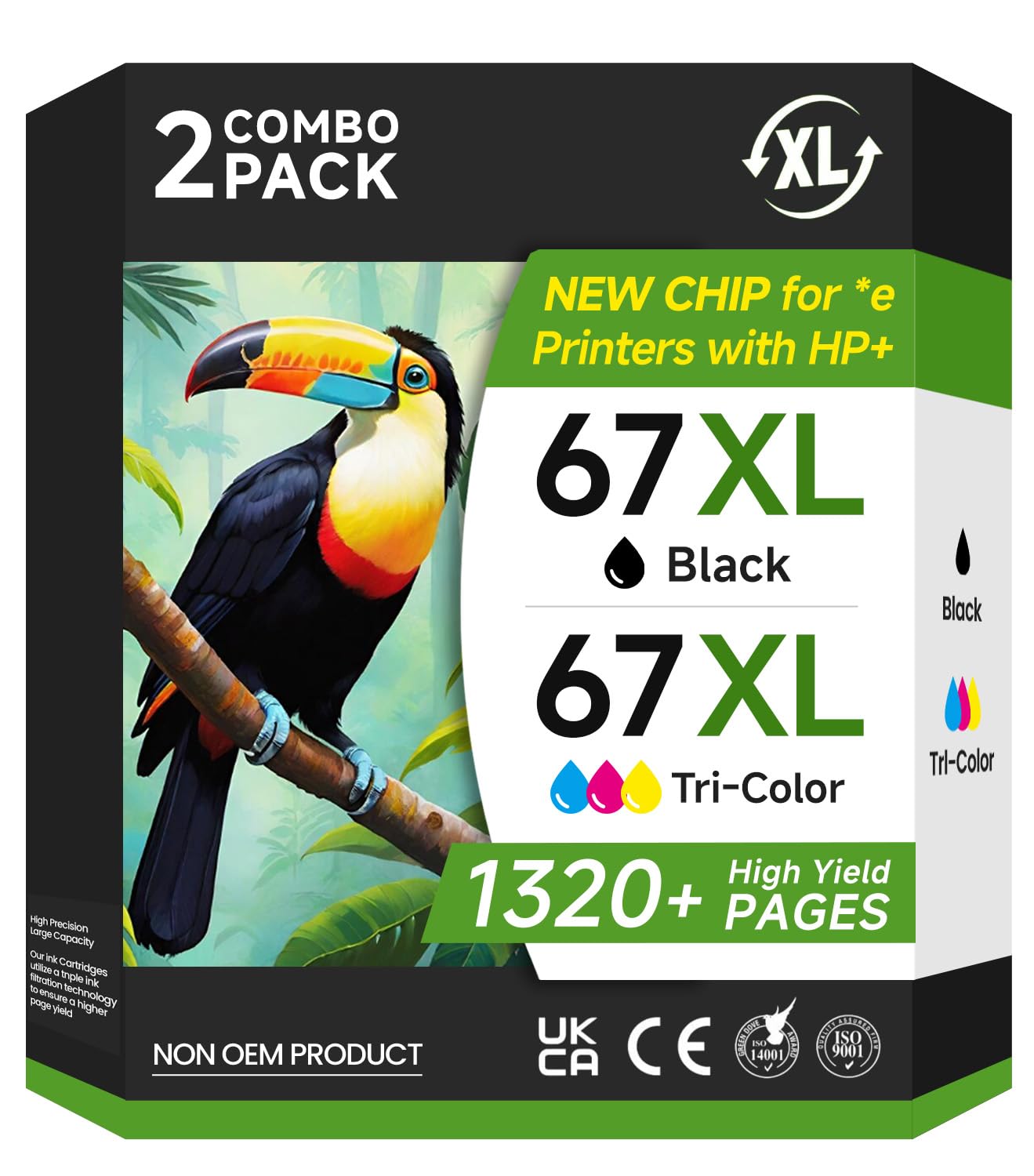 Photo 1 of Onorigi 67XL Ink Cartridges Black/Color Combo Pack Compatible for HP Ink 67 67XL Printer Ink for DeskJet 2855e 2755e 2700 2700e 2800e 4155e 4255e 2734e 4100 4100e for Envy 6055e 6400 6455e(2 Pack)