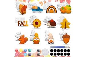 Watersay 12 Sets Fall Paint Your Own Figurines Thanksgiving Arts Crafts Painting Kit Pumpkin Unpainted DIY Ceramic Bisque Figurines Include Pumpkin, Maple Leaf, Squirrel, Hedgehog, Gnome, Sunflowers