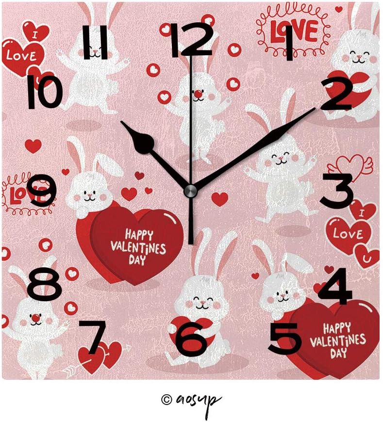Amazon Com Fashsam 8 Inch Square Face Silent Wall Clock Valentine S Day With Cute Bunny Character Seamless Pattern And Vector Unique Contemporary Home And Office