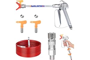 JWGJW Airless Paint Spray Gun and 50 Feet Airless Hose Kit (Red) with 10 Inch Spray Extension Pole, A 360° Swivel Joint and Two 517 Tips for Titan Graco Sprayers.(JW-122533)