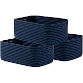 Small Woven Basket, 13.5 x 9.5 x 5 Inches, Storage Basket for Organizing, Cute Small Rope Shelf Closet Cube Storage Bins Baskets for Shelves, Dog Toy Gift Baskets Empty, 3 Packs, Navy Blue