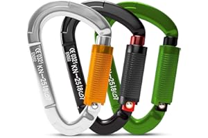 FVW Auto Locking Rock Climbing Carabiner Clips, UIAA Certified Professional 25KN (5620 lbs) Heavy Duty Caribeaners for Rappelling Swing Rescue & Gym etc,Large Carabiners,D-Shaped