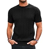 Runcati Mens Knit Short Sleeve T Shirts Casual Crewneck Slim Fit Shirt Cable Knitted Stretch Pullover Tees