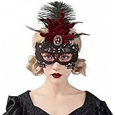 LSHDXD Masquerade Mask for Women, Half Face and Full Face, Feather Tassel, Venice Style, Halloween Carnival Costume