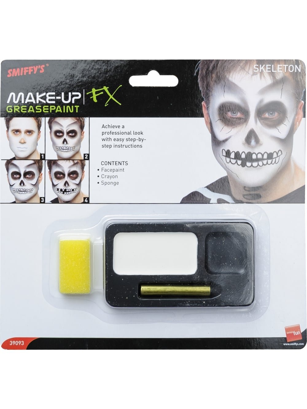 Smiffys Make-Up FX, Skeleton Kit, Black & White Face Paint, Black Crayon & Sponge, Cosmetics and Disguises Fancy Dress, Cosmetic Dress Up Cosmetics & Disguises.