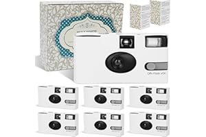ENTALLOR 6 Pack Disposable Cameras for Wedding Bulk, 35mm White Single-Use Film Cameras with Flash, One Time Cameras for Birthday Party Baby Shower Gathering Wedding Travel, lSO 400 Film,17 Exposures