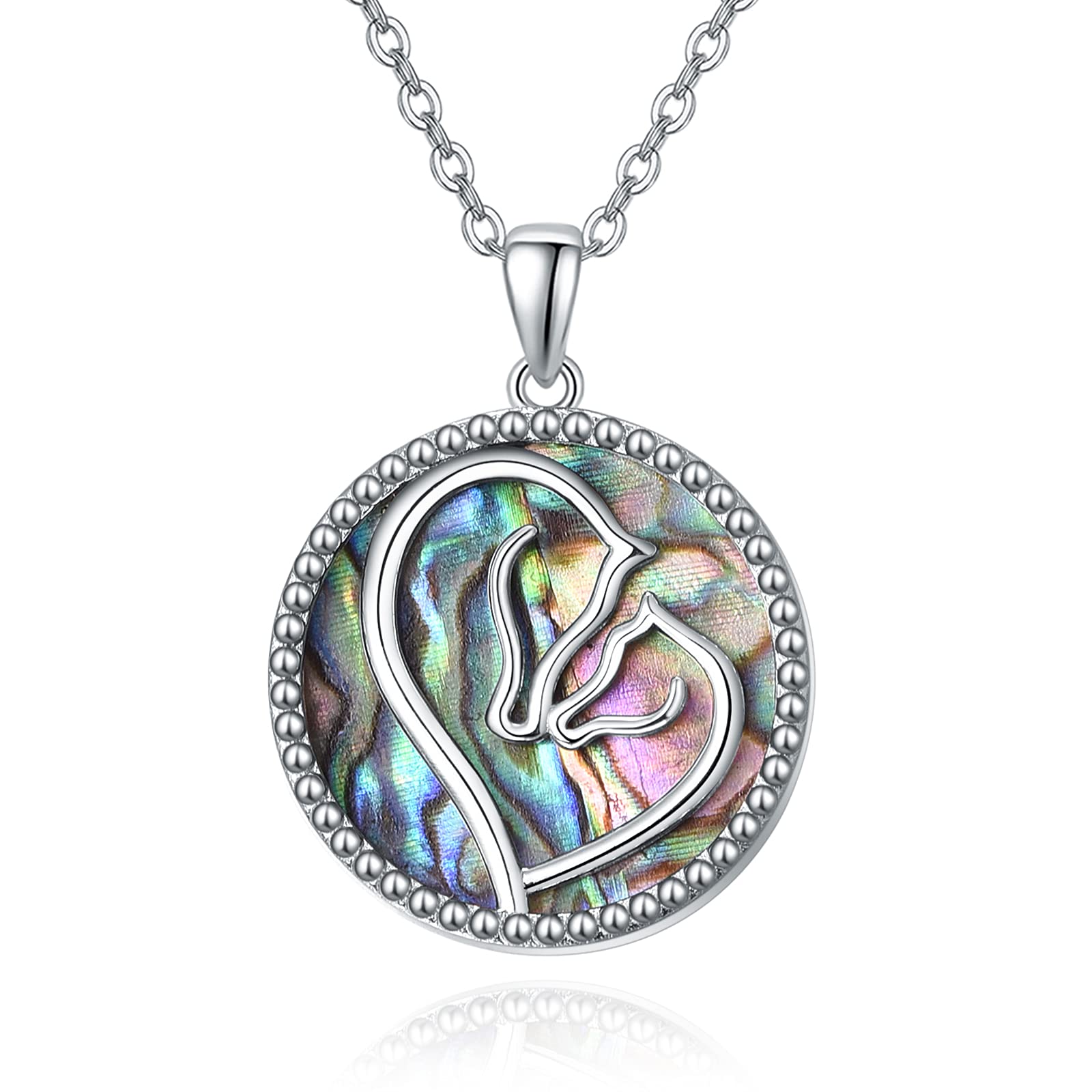 KINGWHYTE Horse Necklace 925 Sterling Silver Abalone Shell Pendant Horses Jewellery Birthday Gifts for Women