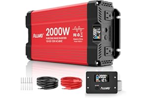 ALLWEI 2000W Pure Sine Wave Inverter 12V DC to 110V/120V AC Converter, Surge 4000W, 2 AC Sockets, LCD Display, Power Inverters for Vehicles, RV Truck Home Solar & Off-Grid Inverter, Remote Controller