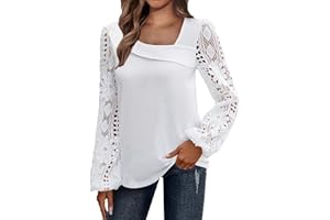 COTECRAM Women's 2024 Spring Summer Sexy Lace Long Sleeve Tops Business Casual Loose Blouses Shirts