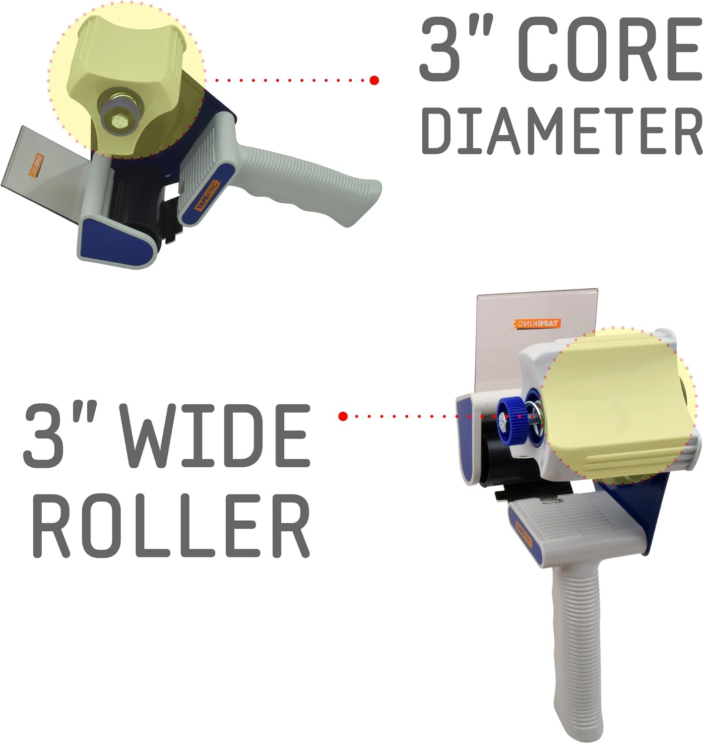 Tape King TX300 3 Inch Wide Packing Tape Dispenser Gun - Plus 1 Free Roll of Packaging Tape - Side Loading 3" Lightweight Ergonomic Industrial Gun for Shipping, Moving, Carton and Box Sealing : Office Products