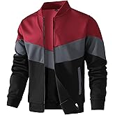 KAVIANA Men's Lightweight Varsity Jacket Casual Bomber Jacket Stylish Color Block Windproof Coat