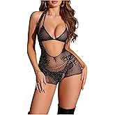 SweatyRocks Women's Glitter See Through Mesh Lingerie Set 3 Piece Matching Bra and Panty Sets