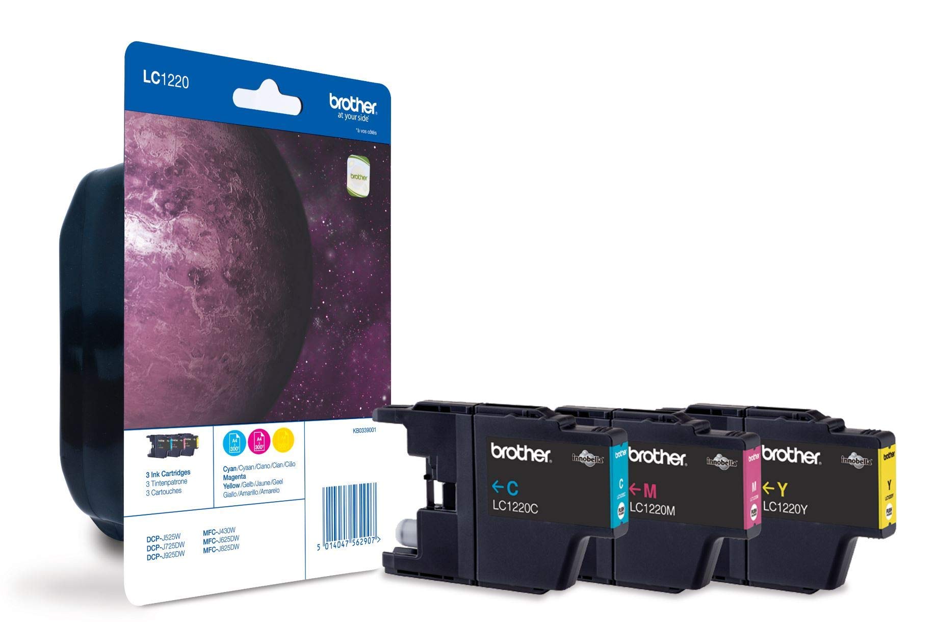 Brother LC-1220C/LC-1220M/LC-1220Y Inkjet Cartridge, Cyan/Magenta/Yellow, Multi-Pack, Standard Yield, Includes 3 x Inkjet Cartridges, Brother Genuine Supplies