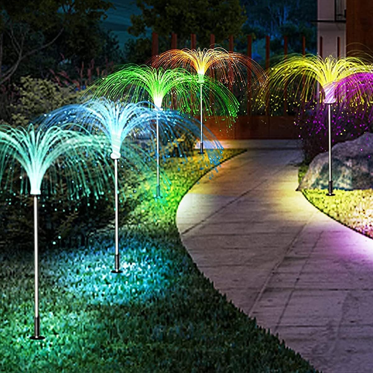 Solar Garden Lights Outdoor, 5 Pack 7 Colors Jellyfish-Shaped Garden Ornaments Light, Waterproof Solar Fairy Pathway Lighting for Lawn Patio Terrace Wedding Party Decoration