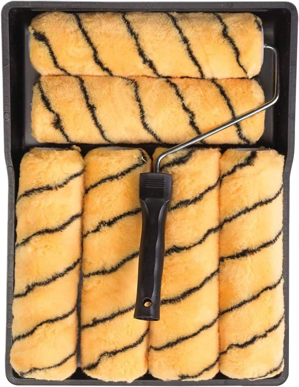 Paint Roller Sleeve 8 Piece Set 9"(229mm) Tiger Stripe Paint Roller Set including Tray Frame and 6 Sleeves - Image 4