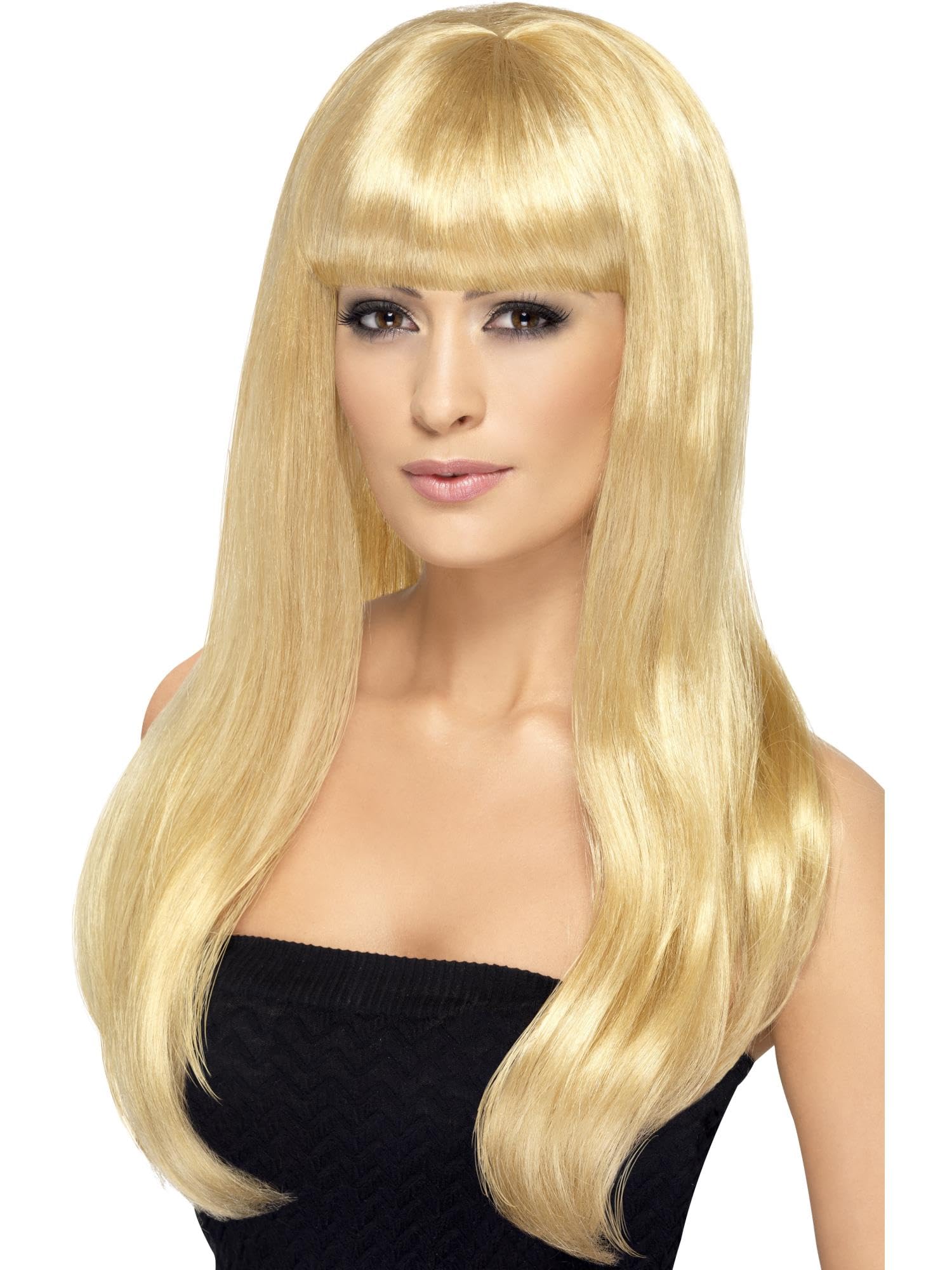 Smiffys Babelicious Wig, Blonde Long, Straight with Fringe, Ladies Glamour Wigs Fancy Dress, Adult Dress Up Wigs Halloween