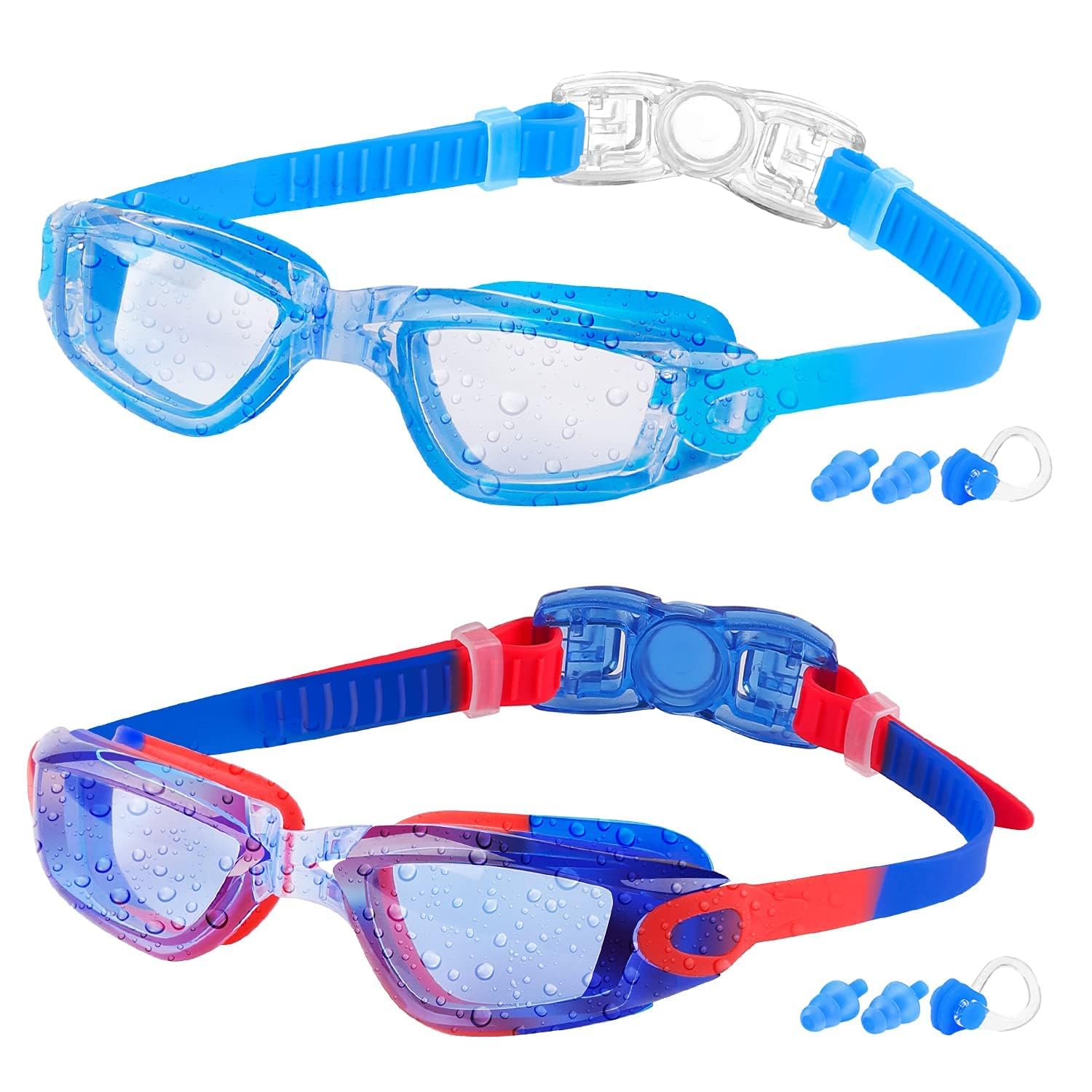 COOLOO Kids Swimming Goggles, 2 Packs Crystal Clear Swim Goggles for Kids, Children, Boys, Girls, and Teens Age 3-16, Anti-Fog, Waterproof, No Leaking