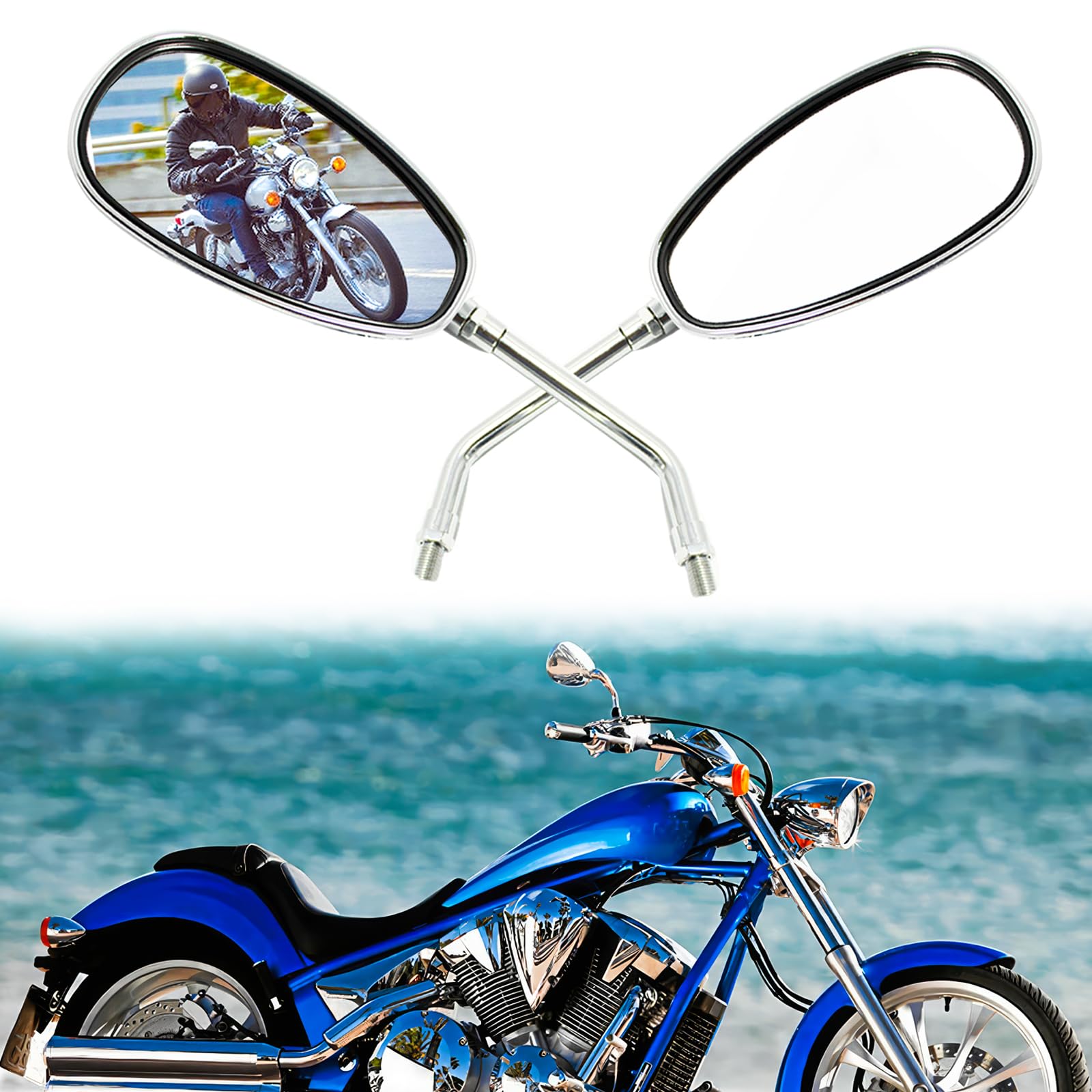 DREAMIZER 10mm Chrome Motorcycle Mirror for Rebel VTX 1300 1800 Vulcan VN 500 800 1500 1600 SV650S Boulevard Scooter Street Bike