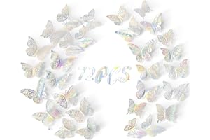 UMONIE 3D Butterfly Wall Decor - 72 PCS 3 Sizes 6 Styles Laser Butterfly Decorations - Butterfly Birthday Party Decorations/Butterfly Cake Decorations/Butterfly Stickers for Kids Bedroom Nursery Wedding