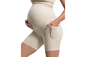 POSHDIVAH Women's Creamluxe Maternity Biker Shorts Over The Belly with Pockets - 6"/8" Summer Pregnancy Yoga Workout Short