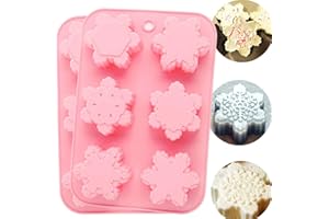 CHICHIC 2 Pack Silicone Soap Molds Snowflakes Handmade Soaps Baking Mold Cake Pan, Biscuit Mold, Chocolate Mold, Ice Cube Tray for Homemade Craft Cake Mold Pudding Mold Jello Mold DIY, 6 Cavity