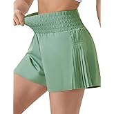 THE GYM PEOPLE Women's High Waist Workout Shorts Side Pleated Athletic Running Shorts with Mesh Liner Zip Pocket