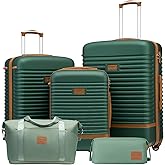 Coolife Suitcase Set 3 Piece Luggage Set Carry On Travel Luggage TSA Lock Spinner Wheels Hardshell Lightweight Luggage Set(Dark Green, 5 piece set)