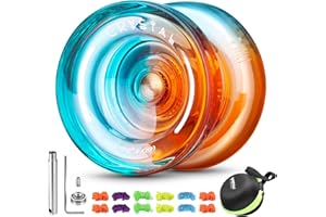 INOVASHON Yoyo K2 Crystal - Professional Responsive Yoyo for Kids Beginners, Dual Purpose Yo Yo for Advanced + Extra Unresponsive Yo-yo Bearing + 12 Yoyo Strings + Storage Bag + Removal Tool ( Blue Orange)