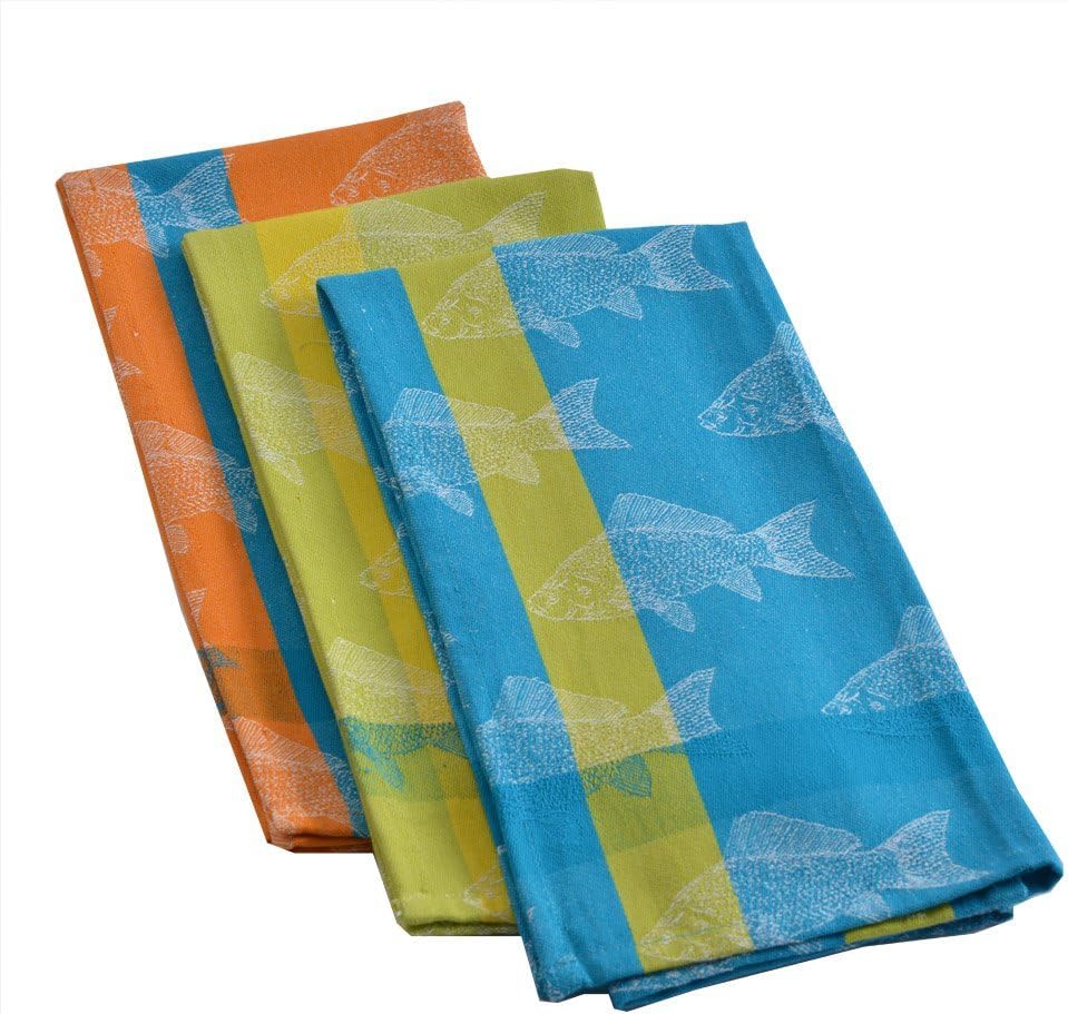 Mahogany Fish Jacquard Kitchen Towel, 100% Cotton, Set of 3, Each 18 28-inch