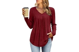 Women's Fall Tops Trendy Long Sleeve Shirts V Neck Ribbed Tunic Tops Comfy Dressy Casual Blouses Loose Fit Tshirts