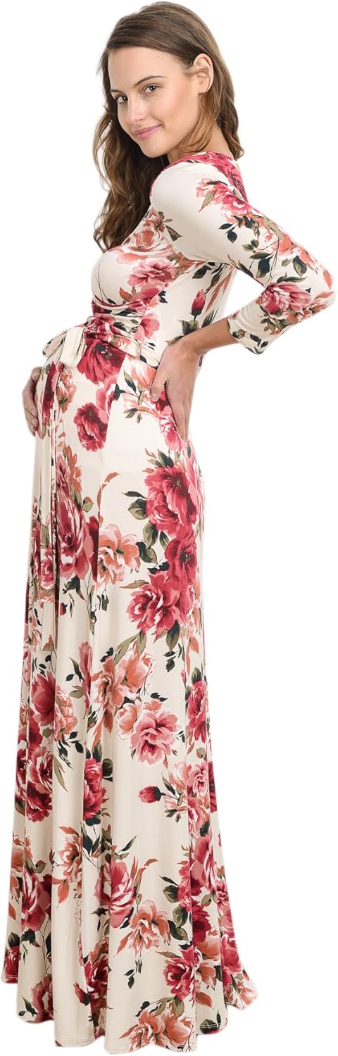 HELLO MIZ Women's Maternity Maxi Dress with Waist Belt at  Women’s Clothing store