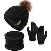 Senker Fashion Winter Kids Hat and Gloves Set for Boys Girls Toddler Pompom Knit Thick Warm Fleece Lined Cold weather
