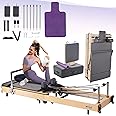 BIOCOR Foldable Pilates Reformer, Wood Extended Pilates Machine with Sitting Box, Jump Board and Anti-Slip Mat for Strength, Rehab & Flexibility, Yoga Exercise Equipment Full Accessories